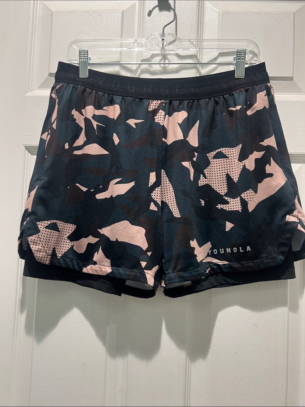 YoungLA Black and Green Camo Athletic Shorts